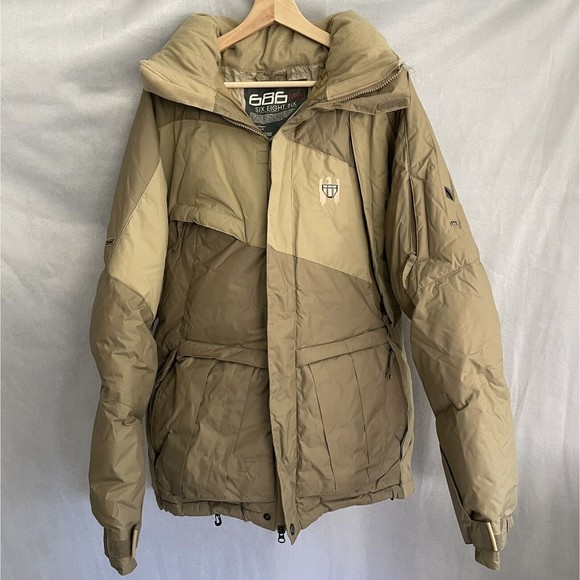 Mens 686 ACE Snowboarding JACKET Size LARGE Winter Coat Khaki Tan Down 15 Years - Picture 1 of 16